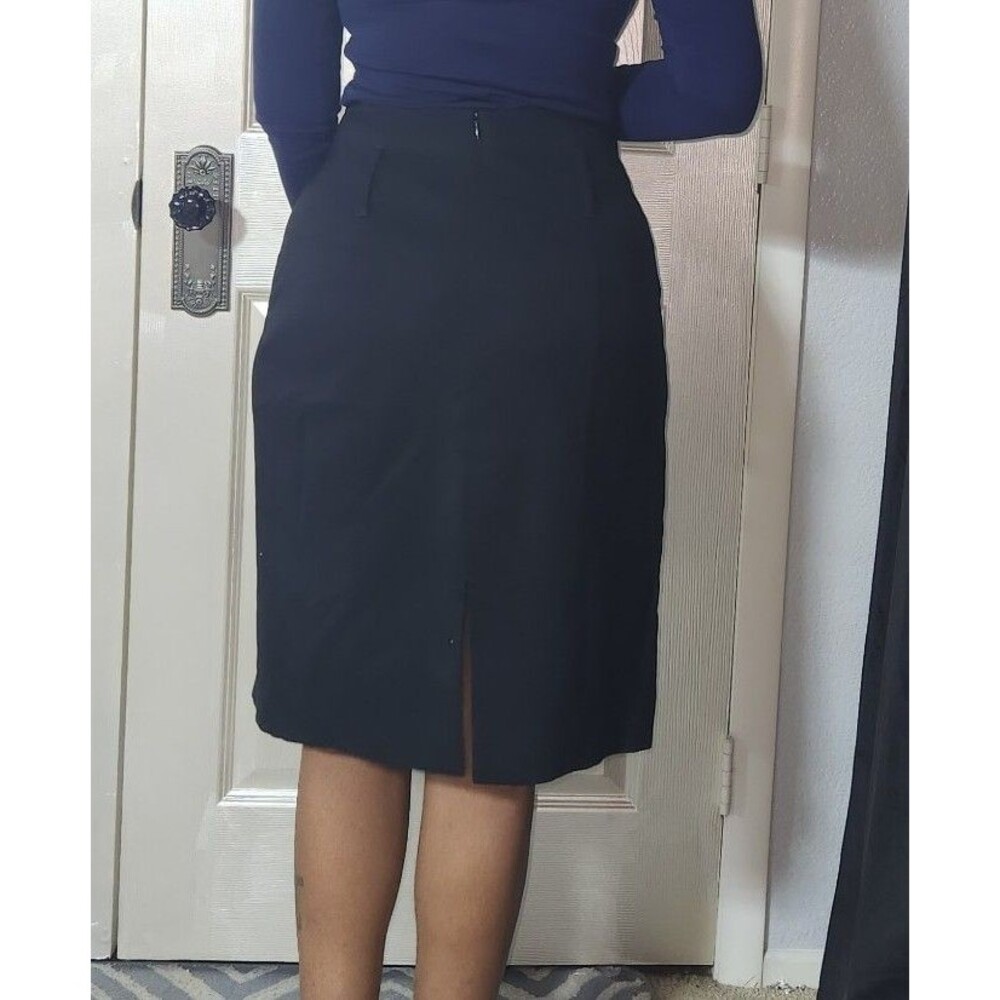 Navy Blue Striped Buttoned Wrap Midi Skirt - Picture 5 of 11